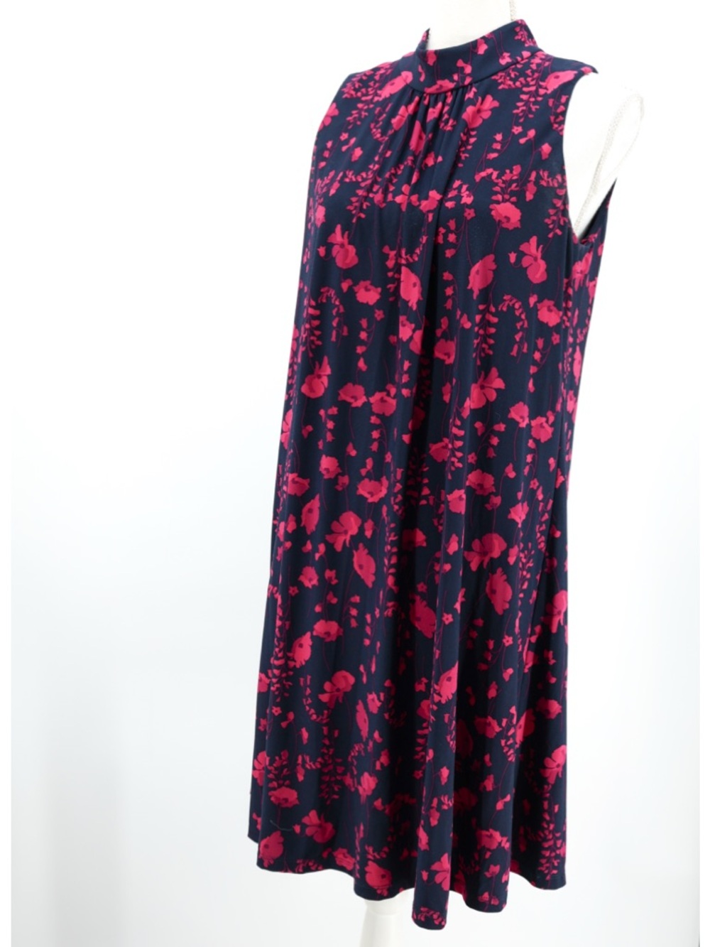 Tommy Hilfiger Floral Trapeze Swing Dress Sleeveless High Neck Navy Pink‎ 8